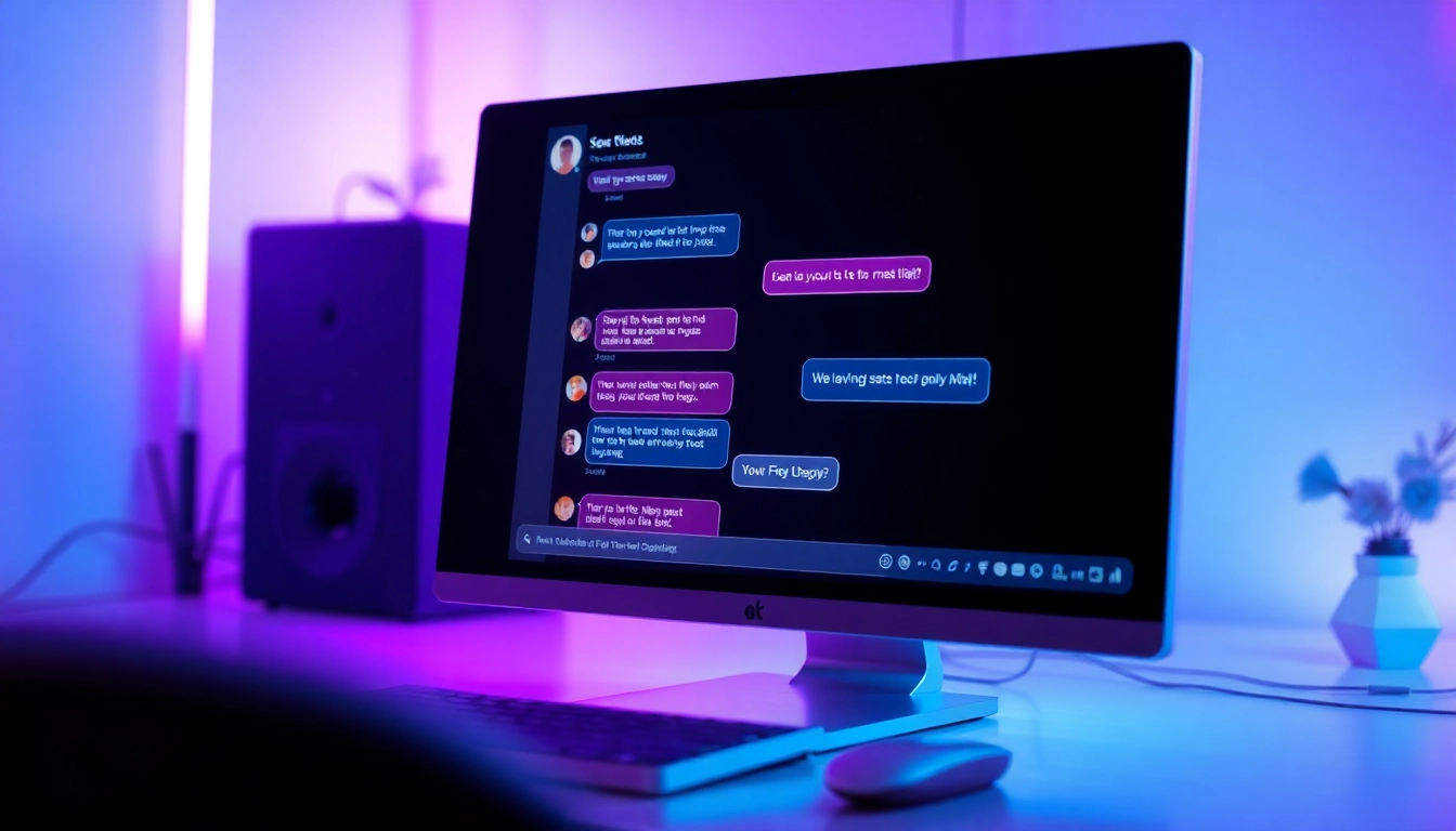 A digital illustration of a futuristic AI chat interface with neon lighting.