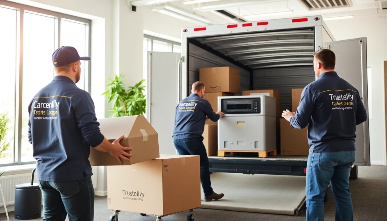Calgary commercial movers efficiently loading office furniture and equipment, showcasing professional service and reliability during business relocations.