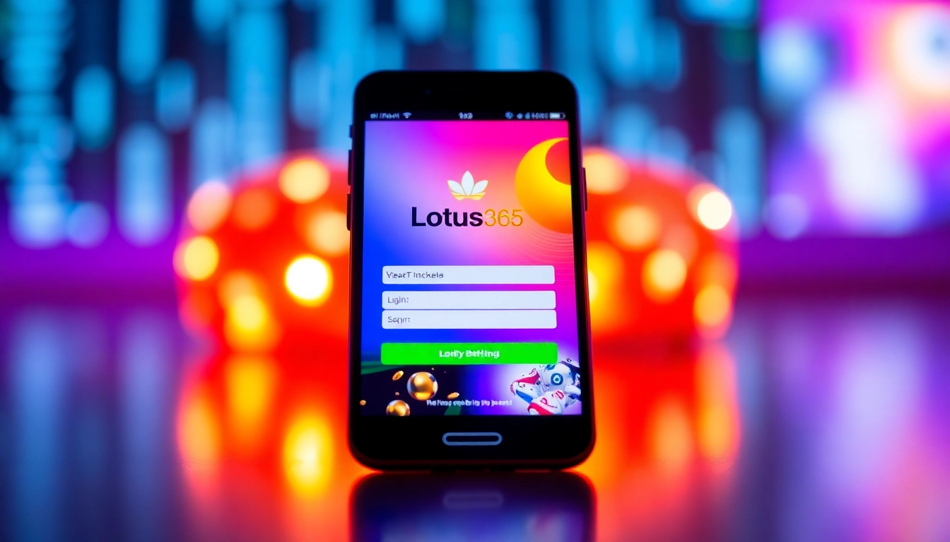 Lotus365 ID login interface on a smartphone showcasing secure online betting and gaming features, inviting user engagement.