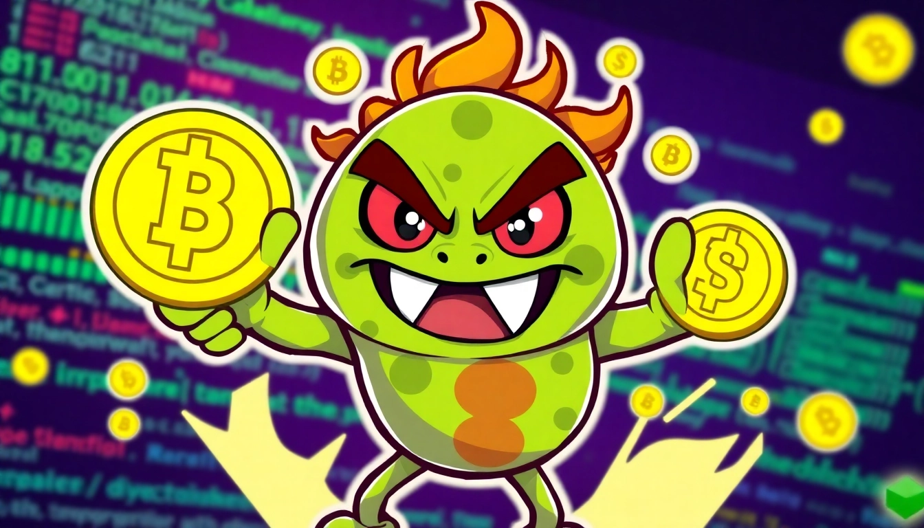Dynamic Angry Pepe Token illustration showcasing mascot with crypto symbols and GambleFi